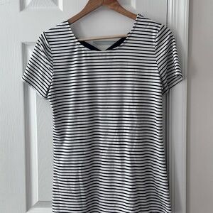 Soft black and white striped short sleeve blouse